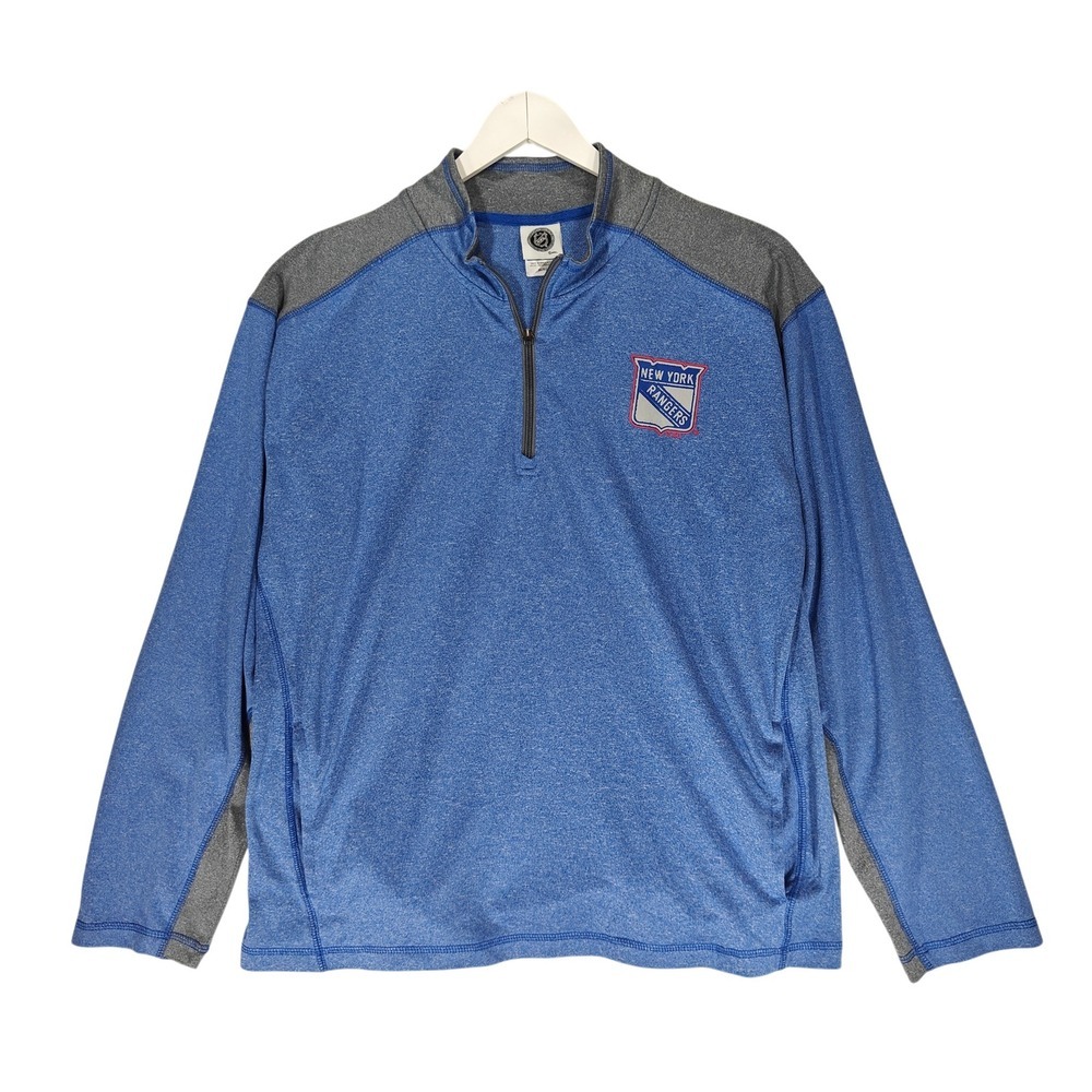 NHL New York Rangers Mens XL Quarter Zip Pullover Blue Gray Performance Shirt